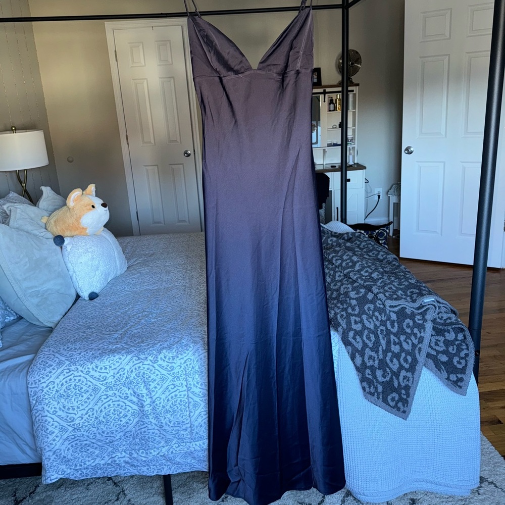 Showpo Navy Satin Plunge Dress